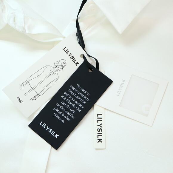 Lilysilk Womens XL Basic Concealed Placket 100% Silk Button Shirt Washable White - Picture 7 of 14